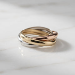 14K Gold Trinity Tri - Color Rolling Ring - JewelryAffairs