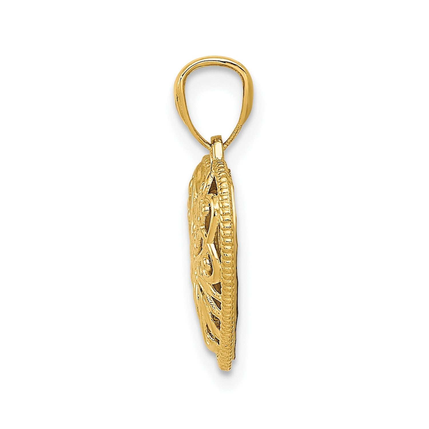 14K Gold Two - Tone Diamond Cut Heart Pendant, Reversible Filigree Design, 18x14mm - JewelryAffairs