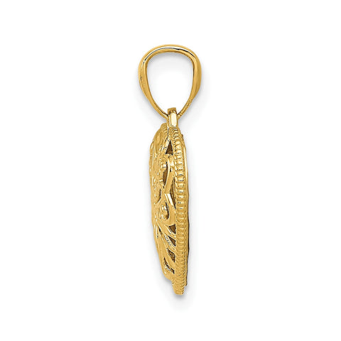 14K Gold Two-Tone Diamond Cut Heart Pendant, Reversible Filigree Design, 18x14mm