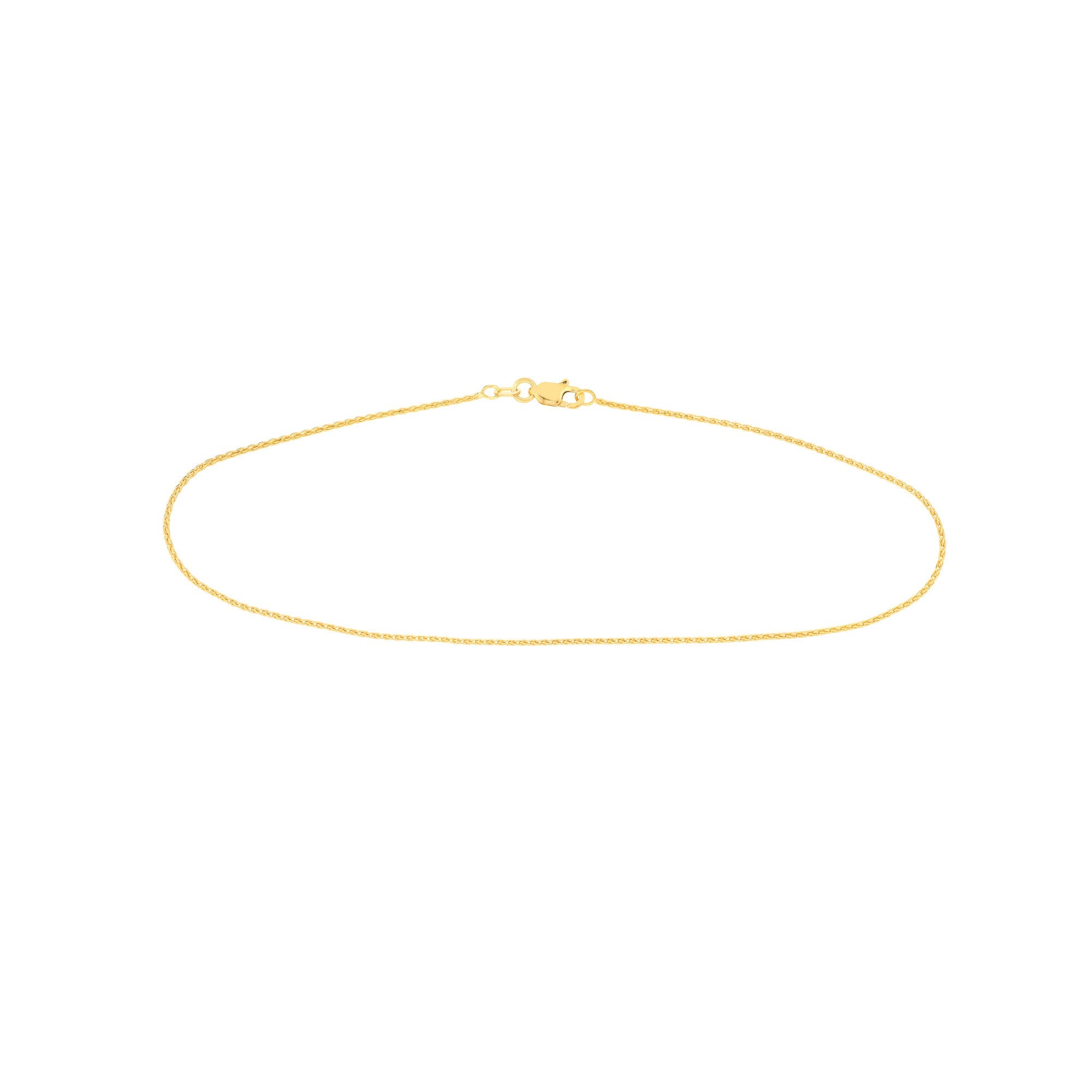 14k Gold Wheat 1.05mm Diamond Cut Chain Anklet, 10"