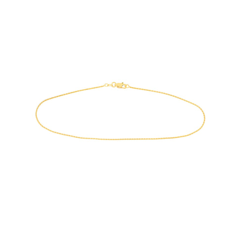 14k Gold Wheat 1.05mm Diamond Cut Chain Anklet, 10"