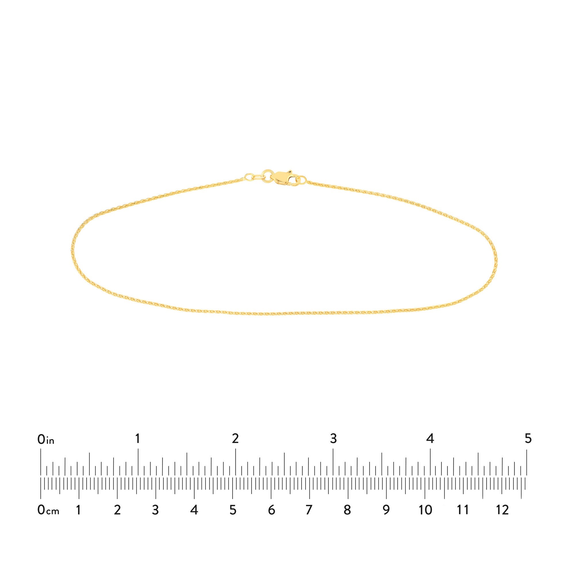 14k Gold Wheat 1.05mm Diamond Cut Chain Anklet, 10"