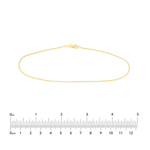14k Gold Wheat 1.05mm Diamond Cut Chain Anklet, 10"