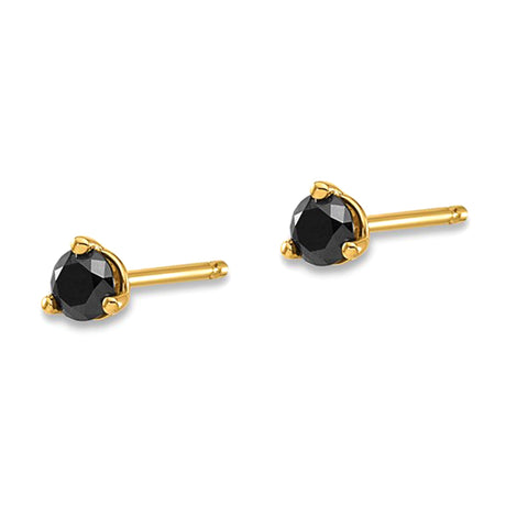 14k Real Gold .25ct Black Diamond Stud Earrings