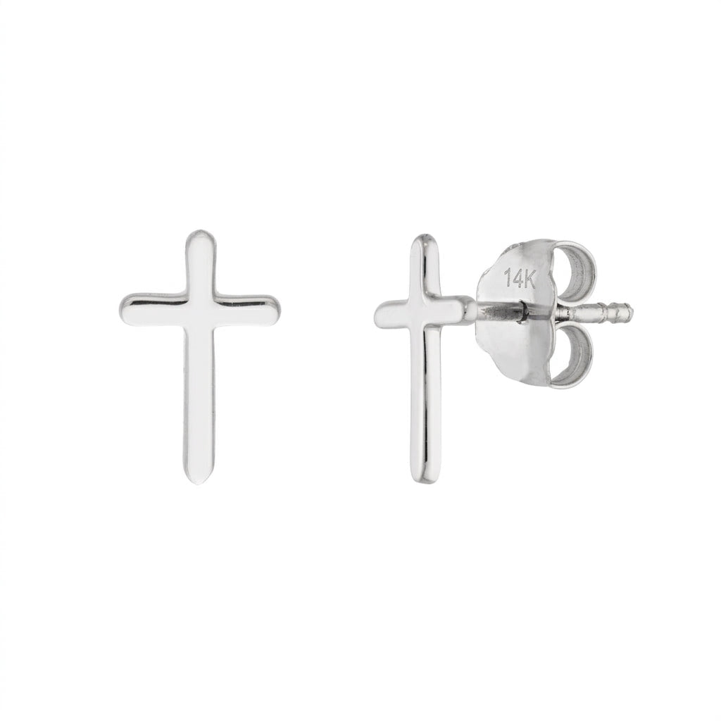 14K Real Gold Cross Design Stud Earrings 10mm