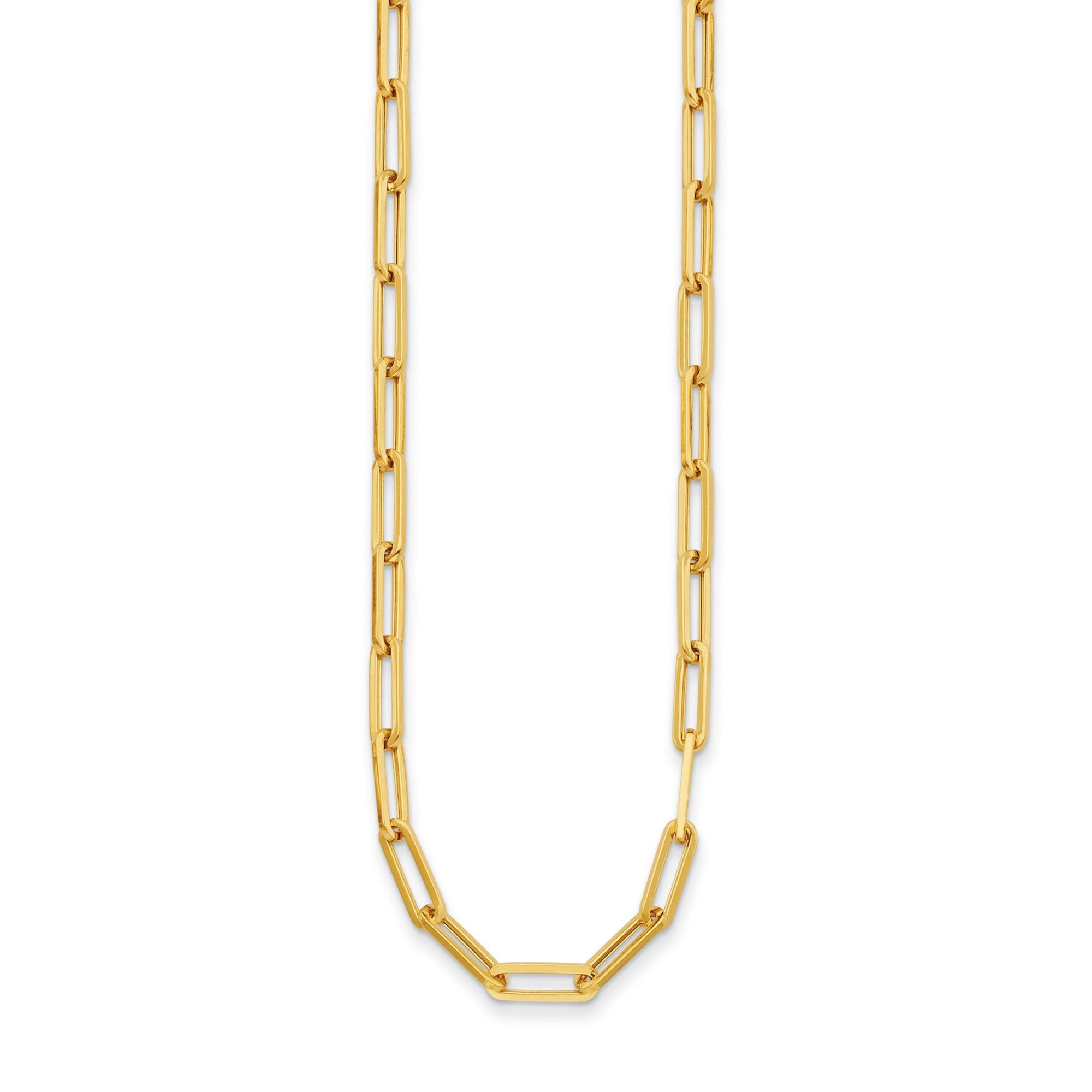 14k Real Gold Flat Paperclip Chain Necklace, 4mm Width - JewelryAffairs