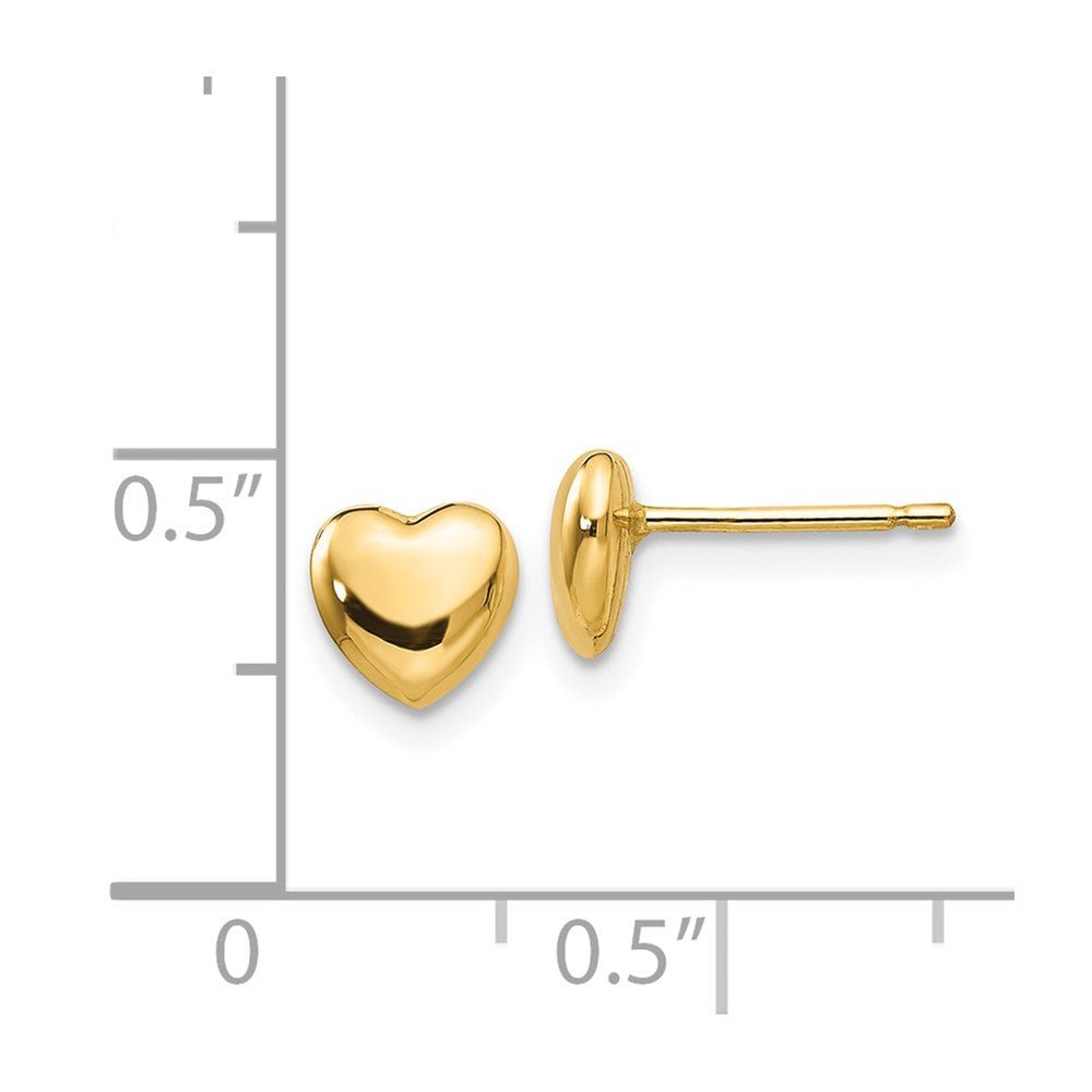 14K Real Gold Heart Shaped Post Stud Earrings, 6mm - JewelryAffairs
