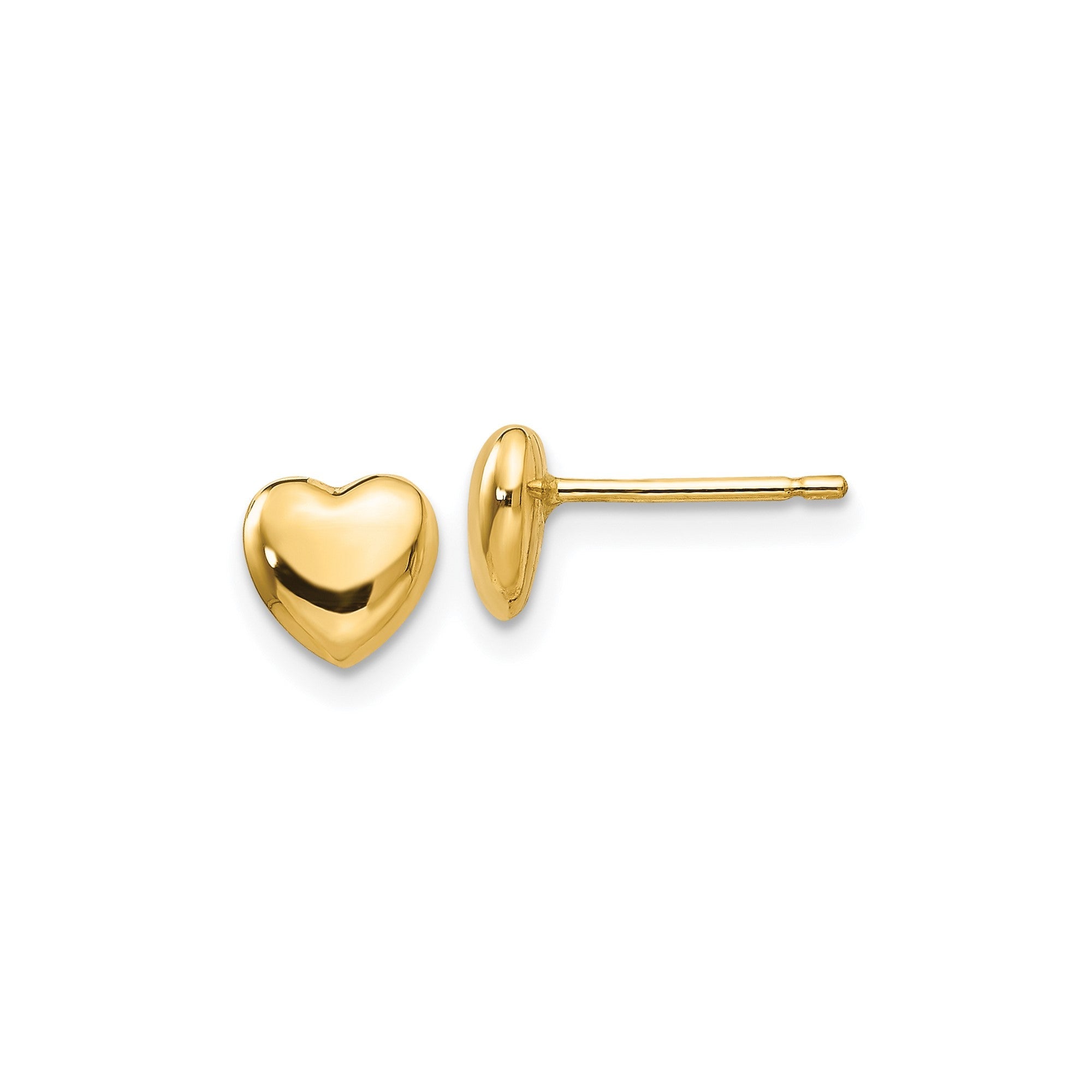 14K Real Gold Heart Shaped Post Stud Earrings, 6mm - JewelryAffairs