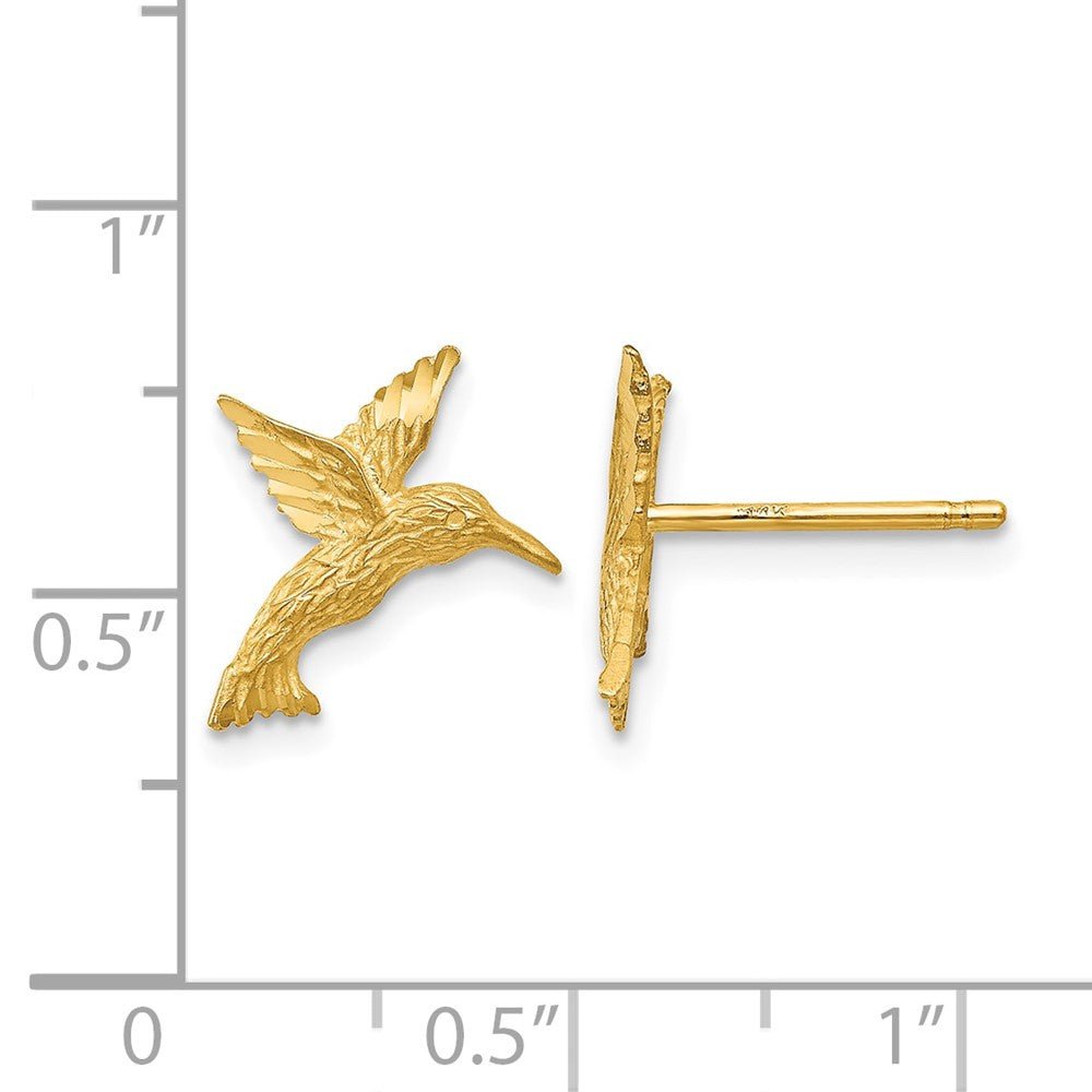 14k Real Gold Hummingbird Stud Earrings, 14mm - JewelryAffairs
