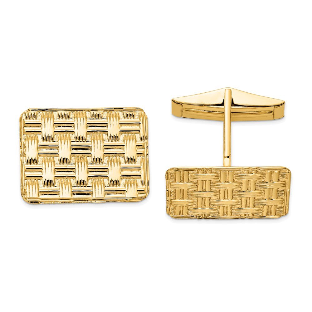 14k Real Gold Men's Basketweave Textured Cuff Links - JewelryAffairs