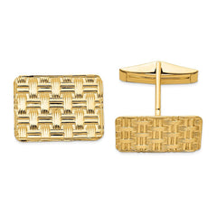 14k Real Gold Men's Basketweave Textured Cuff Links - JewelryAffairs