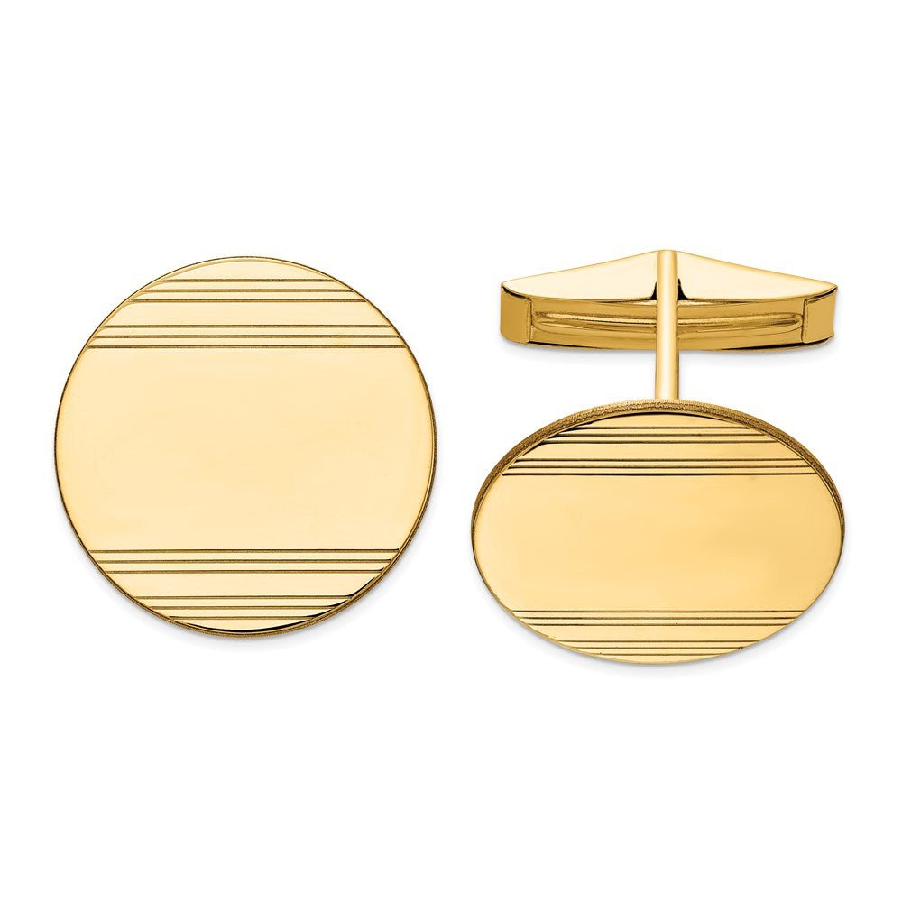 14k Real Gold Men's Circular With Line Design Cuff Links - JewelryAffairs