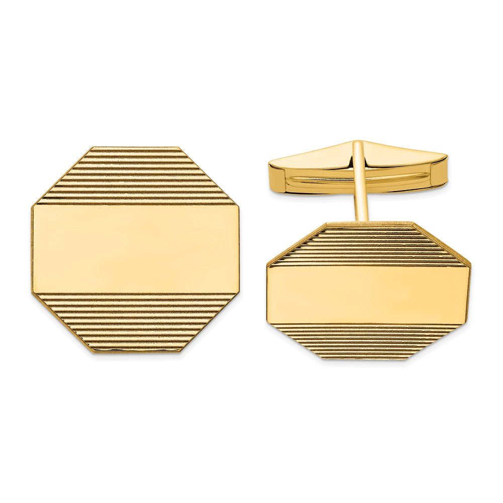 14k Real Gold Men's Octagonal With Line Design Cuff Links - JewelryAffairs