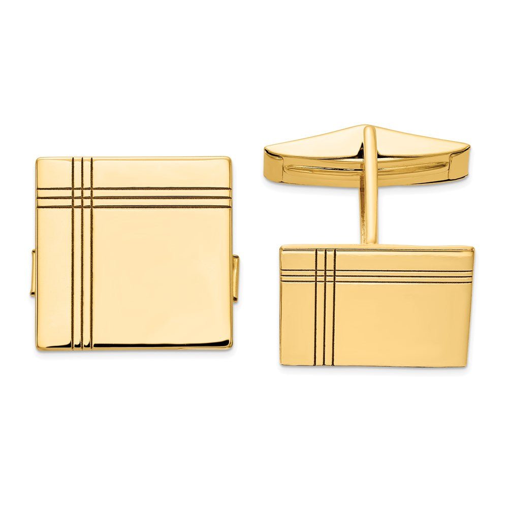 14k Real Gold Men's Square WithLine Design Cuff Links - JewelryAffairs