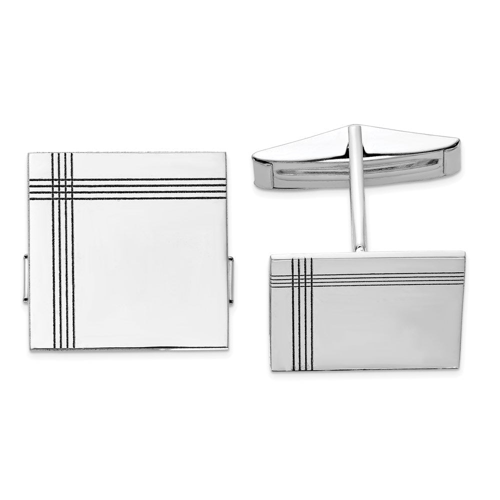 14k Real Gold WG Men's Square WithLine Design Cuff Links - JewelryAffairs