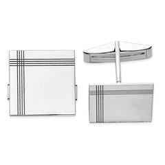 14k Real Gold WG Men's Square WithLine Design Cuff Links - JewelryAffairs