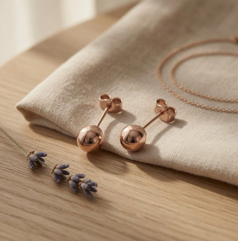 14K Real Rose Gold Ball Stud Earrings