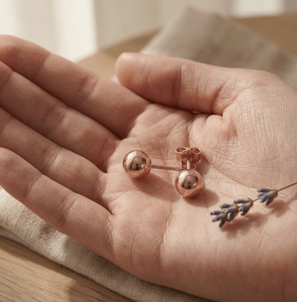 14K Real Rose Gold Ball Stud Earrings - JewelryAffairs
