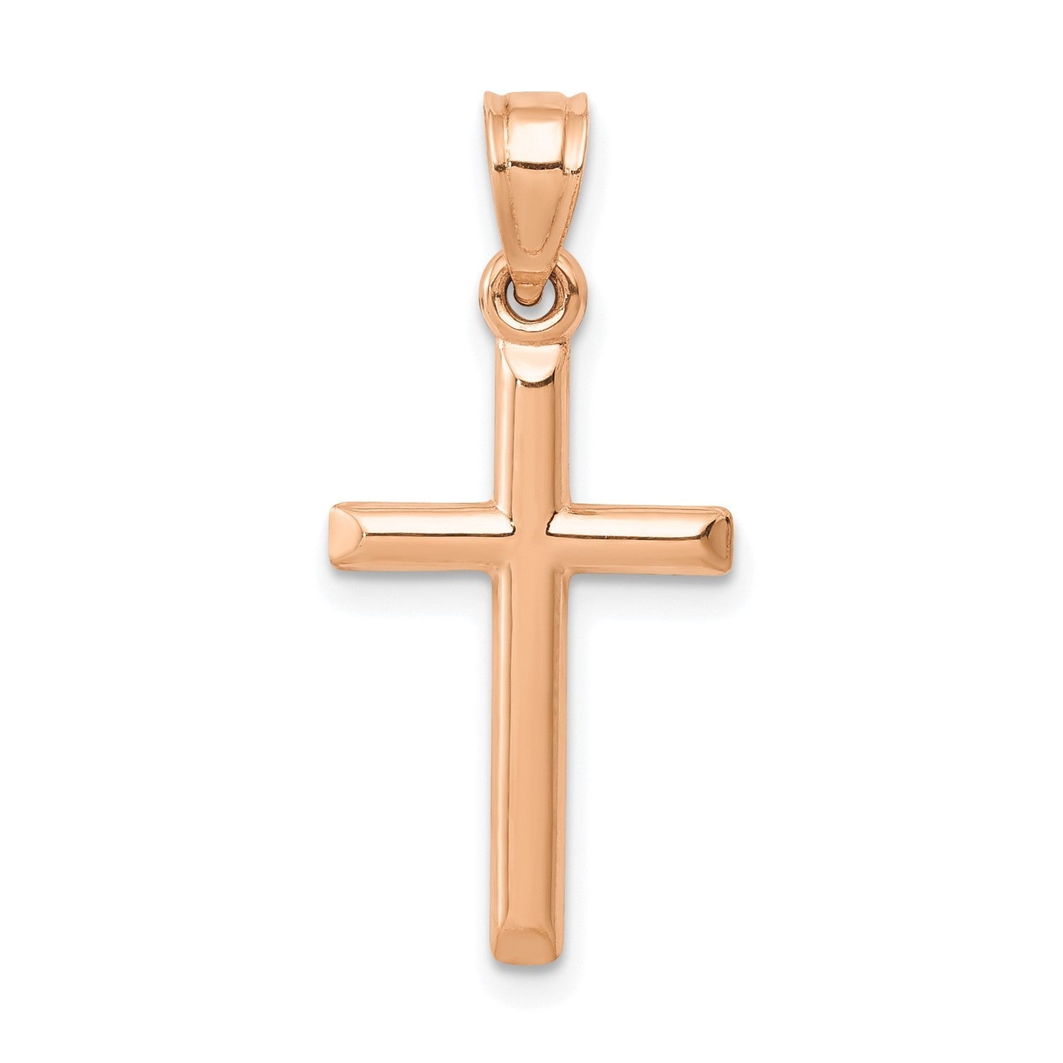 14k Real Rose Gold High Polished Cross Pendant Charm, 25x12mm