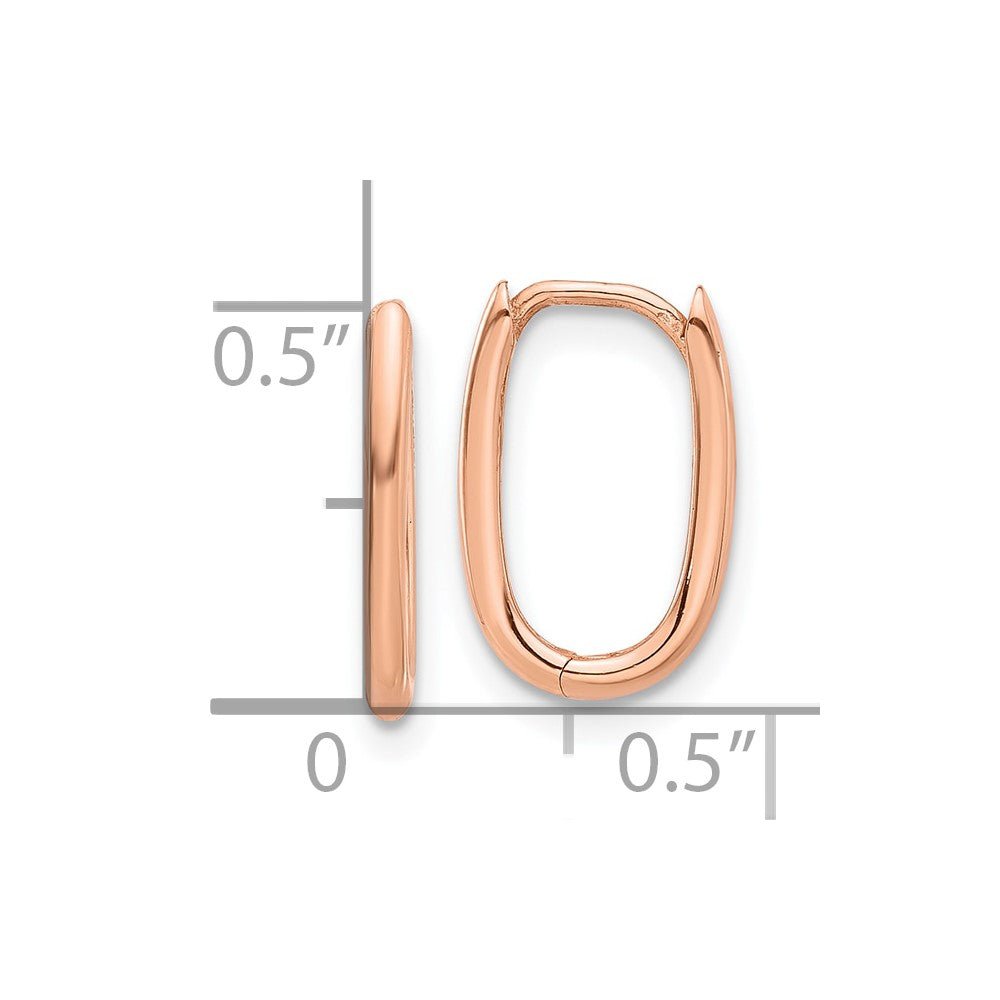 14K Real Rose Gold High Polished Oval Hinged Hoop Earrings, 13mm - JewelryAffairs