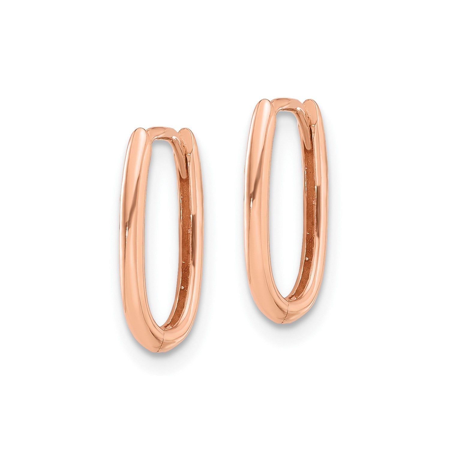 14K Real Rose Gold High Polished Oval Hinged Hoop Earrings, 13mm - JewelryAffairs