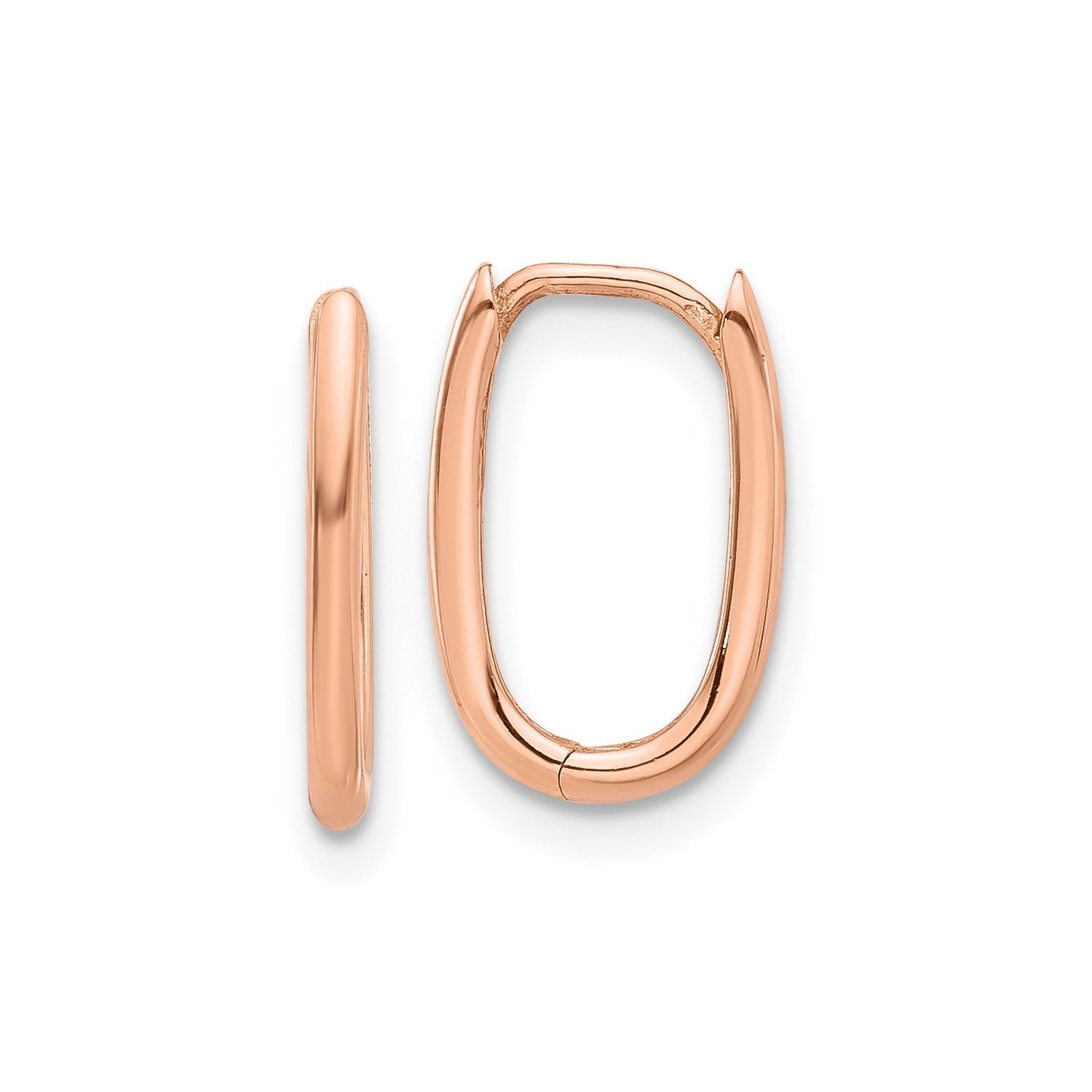 14K Real Rose Gold High Polished Oval Hinged Hoop Earrings, 13mm - JewelryAffairs