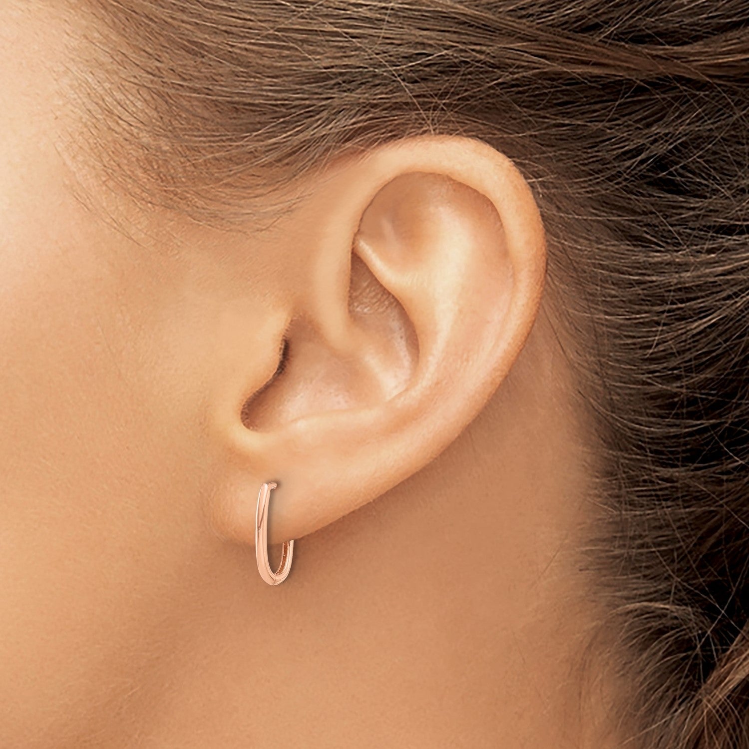 14K Real Rose Gold High Polished Oval Hinged Hoop Earrings, 13mm - JewelryAffairs