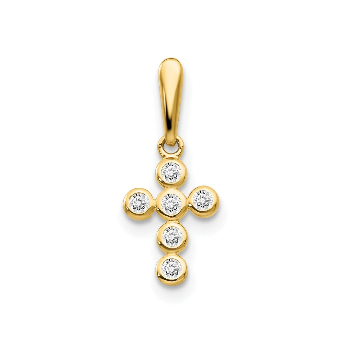 14k Real Solid Gold CZ Small Cross Pendant Charm, 10x7mm