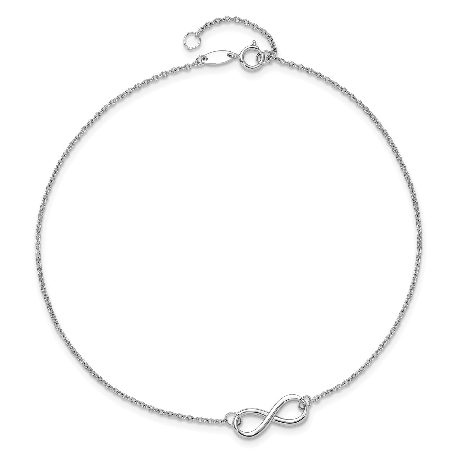 14k Real Solid Gold High Polished Infinity Charm Anklet, 9-10 in Adjustable