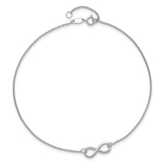 14k Real Solid Gold High Polished Infinity Charm Anklet, 9-10 in Adjustable