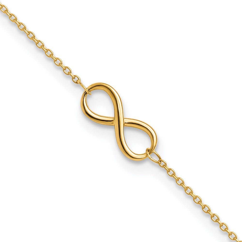 14k Real Solid Gold High Polished Infinity Charm Anklet, 9-10 in Adjustable