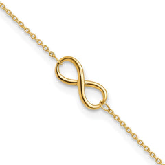 14k Real Solid Gold High Polished Infinity Charm Anklet, 9-10 in Adjustable