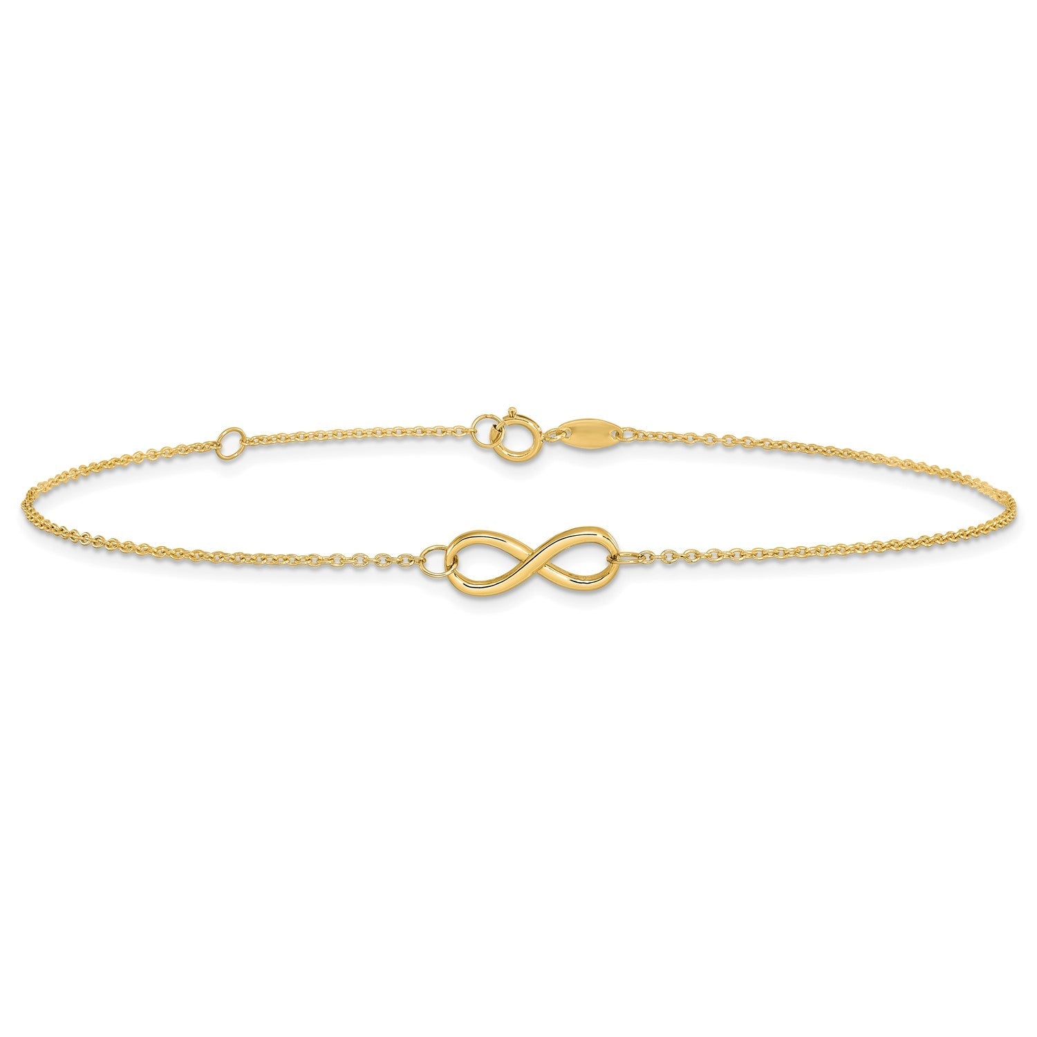 14k Real Solid Gold High Polished Infinity Charm Anklet, 9-10 in Adjustable