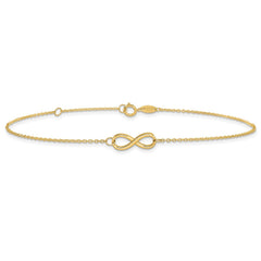 14k Real Solid Gold High Polished Infinity Charm Anklet, 9-10 in Adjustable