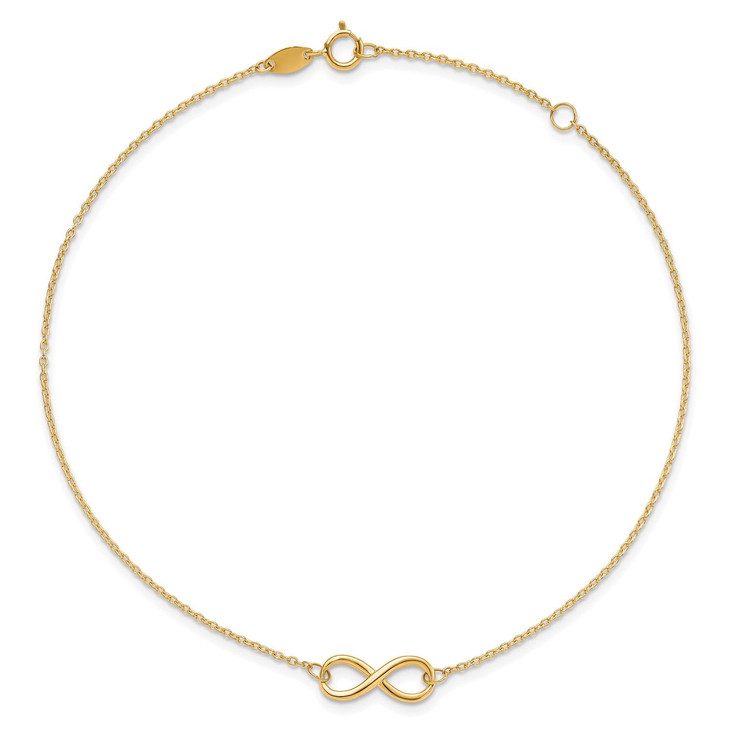 14k Real Solid Gold High Polished Infinity Charm Anklet, 9-10 in Adjustable