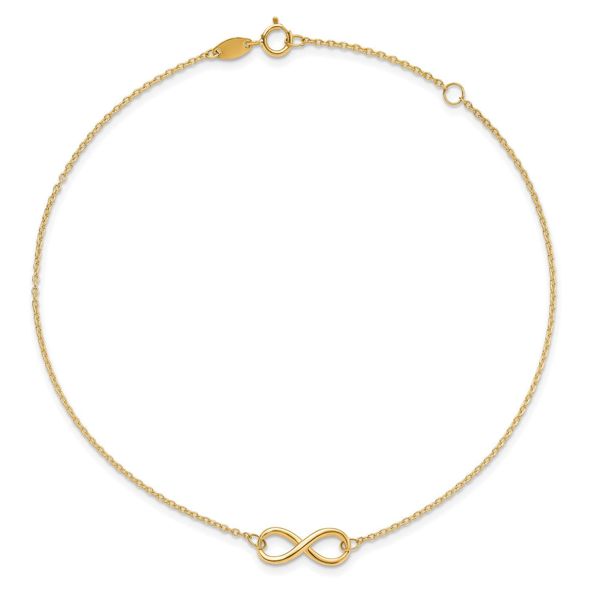 14k Real Solid Gold High Polished Infinity Charm Anklet, 9-10 in Adjustable