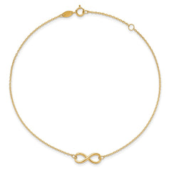 14k Real Solid Gold High Polished Infinity Charm Anklet, 9-10 in Adjustable