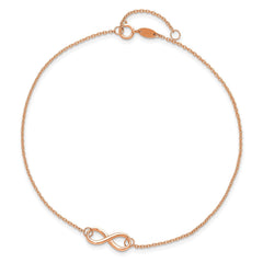 14k Real Solid Gold High Polished Infinity Charm Anklet, 9-10 in Adjustable
