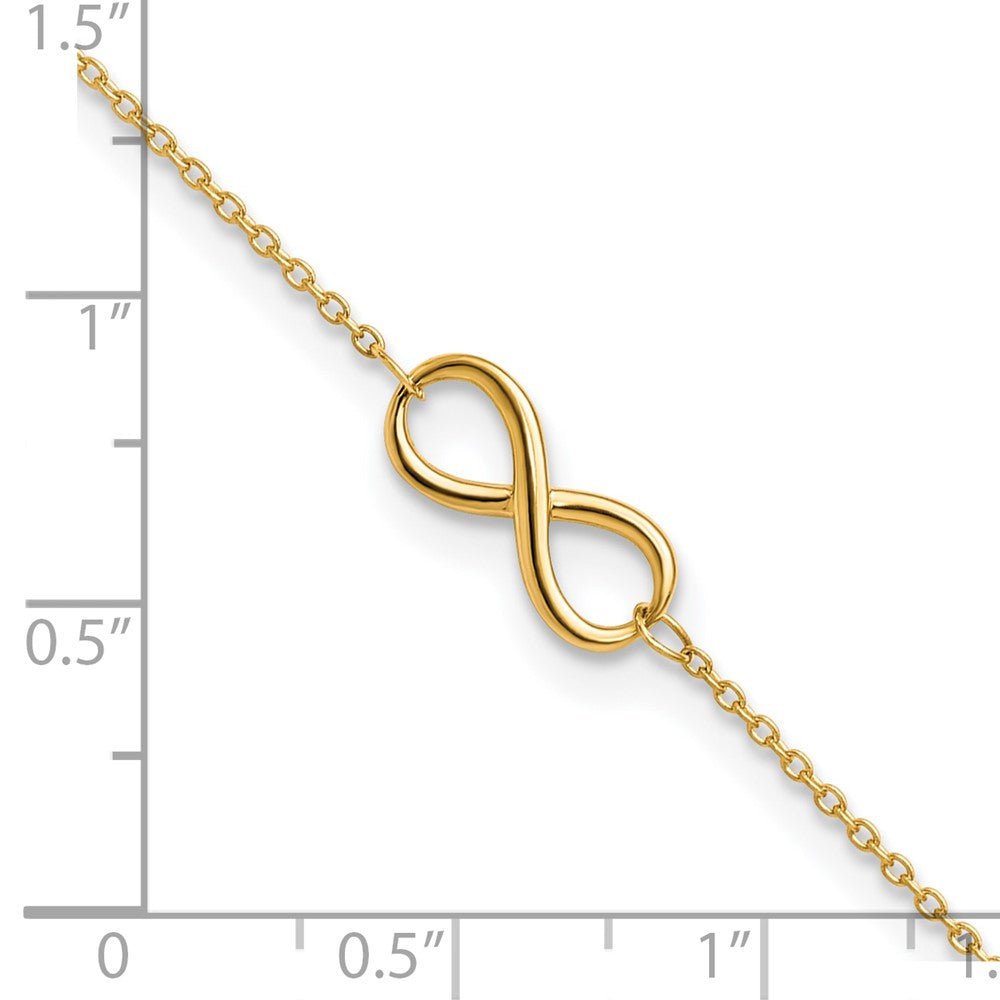 14k Real Solid Gold High Polished Infinity Charm Anklet, 9-10 in Adjustable