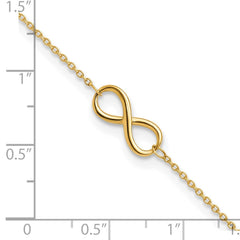14k Real Solid Gold High Polished Infinity Charm Anklet, 9-10 in Adjustable