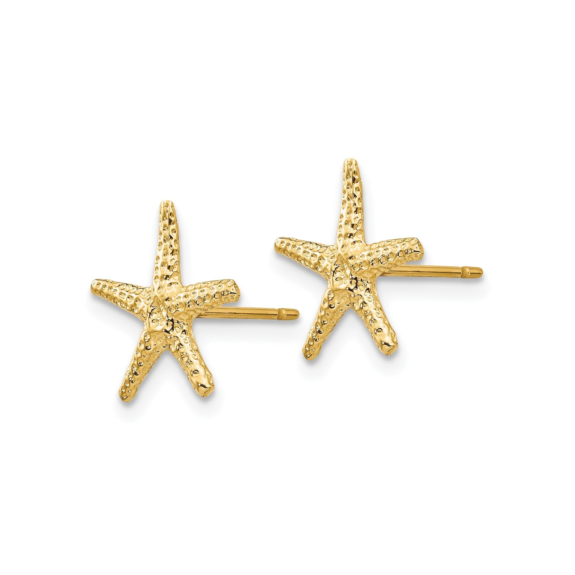 14k Real Solid Gold Starfish Stud Earrings, 11mm - JewelryAffairs