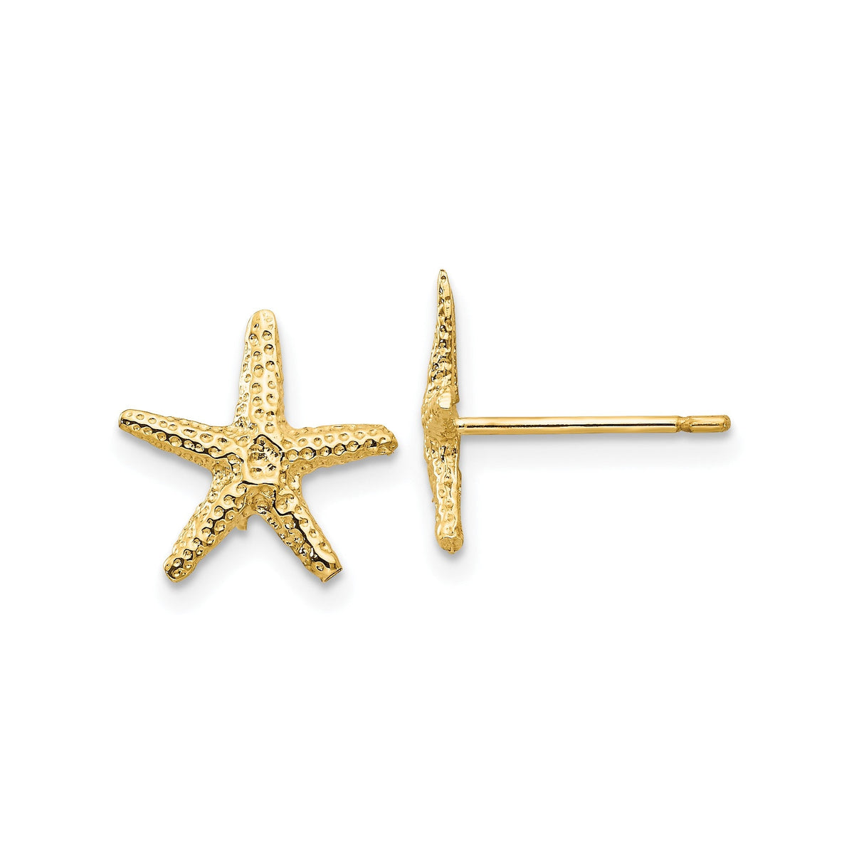 14k Real Solid Gold Starfish Stud Earrings, 11mm - JewelryAffairs