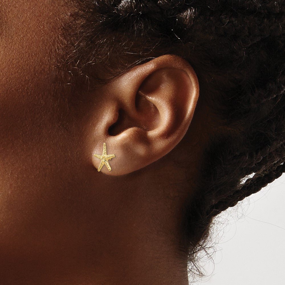 14k Real Solid Gold Starfish Stud Earrings, 11mm - JewelryAffairs