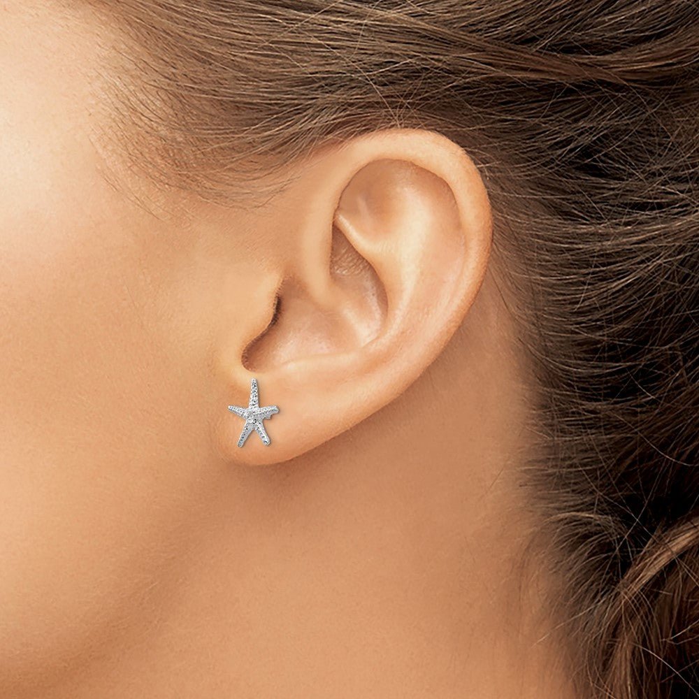 14k Real Solid Gold Starfish Stud Earrings, 11mm - JewelryAffairs