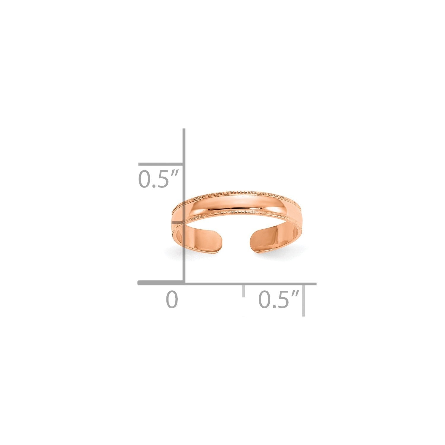 14k Real Solid Rose Gold Mill Grain Style Adjustable Toe Ring - JewelryAffairs