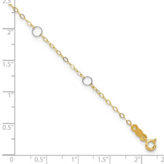 14k Real Solid Two-Tone Gold With Circle Charms 9 to 10 Adjustable Anklet