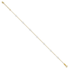 14k Real Solid Two-Tone Gold With Circle Charms 9 to 10 Adjustable Anklet