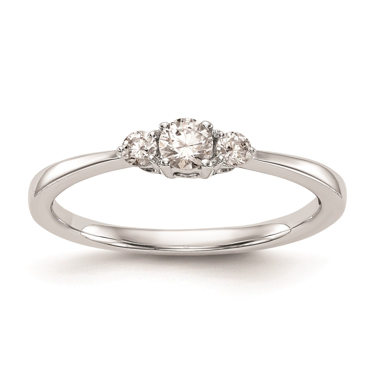 14k Real Solid White Gold 3 Stone 1/4 carat Round Diamond Promise Engagement Ring - JewelryAffairs