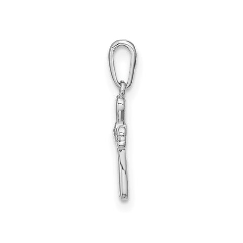 14k Real Solid White Gold CZ Stone Cross Pendant Charm, 17x8mm