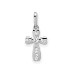 14k Real Solid White Gold CZ Stone Cross Pendant Charm, 17x8mm